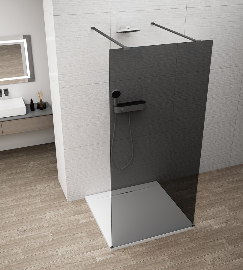 Polysan ESCA BLACK MATT jednodílná sprchová zástěna do prostoru, kouřové sklo, 1100 mm