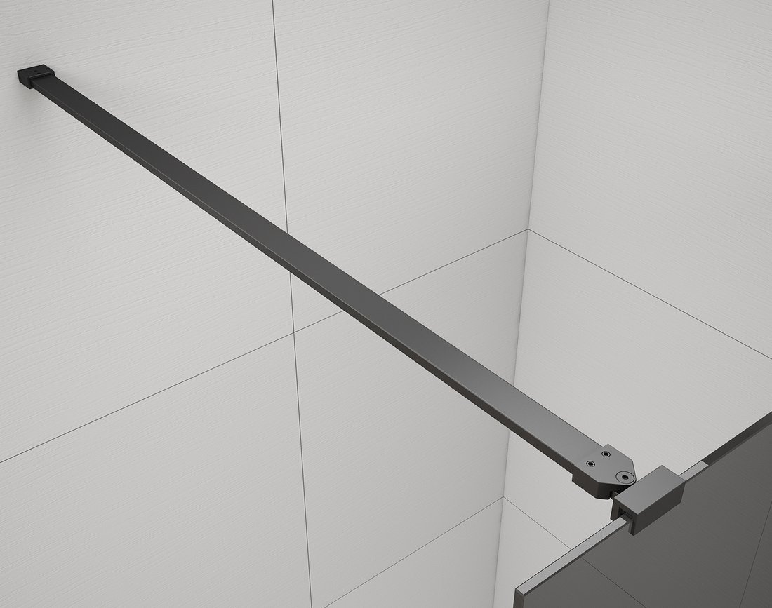 Polysan ESCA BLACK MATT jednodílná sprchová zástěna do prostoru, sklo Flute, 1000 mm, detail černé stabilizační tyče