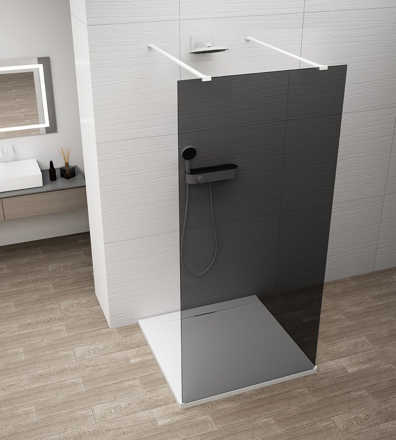 Polysan ESCA WHITE MATT jednodílná sprchová zástěna do prostoru, kouřové sklo, 1500 mm