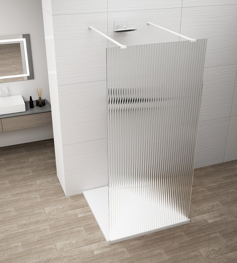Polysan ESCA WHITE MATT jednodílná sprchová zástěna do prostoru, sklo Flute, 1500 mm