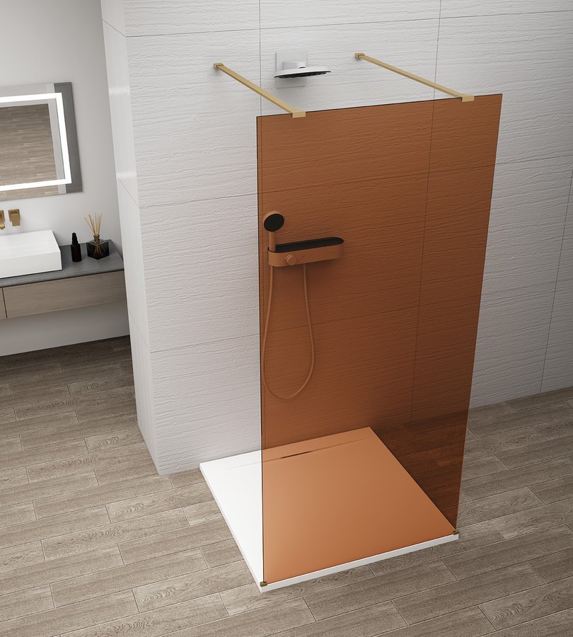 Polysan ESCA GOLD MATT jednodílná sprchová zástěna do prostoru, sklo Marron, 1400 mm