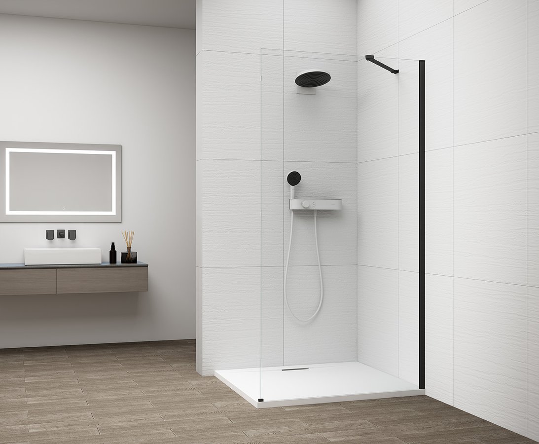 Polysan ESCA BLACK MATT jednodílná sprchová zástěna k instalaci ke stěně, sklo čiré, 1200 mm, čiré sklo ve sprše 2