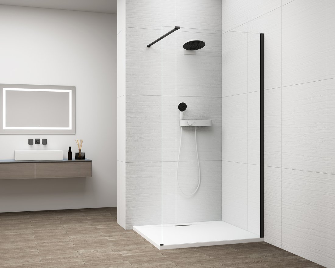 Polysan ESCA BLACK MATT jednodílná sprchová zástěna k instalaci ke stěně, sklo čiré, 1500 mm