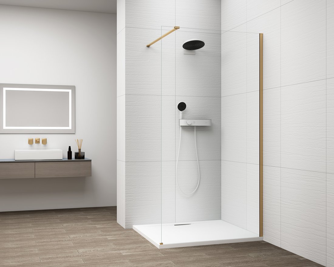 Polysan ESCA GOLD MATT jednodílná sprchová zástěna k instalaci ke stěně, sklo čiré, 1200 mm