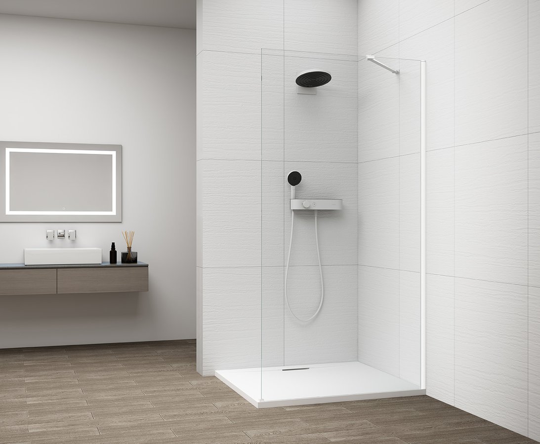 Polysan ESCA WHITE MATT jednodílná sprchová zástěna k instalaci ke stěně, sklo čiré, 700 mm, čiré sklo ve sprše 2