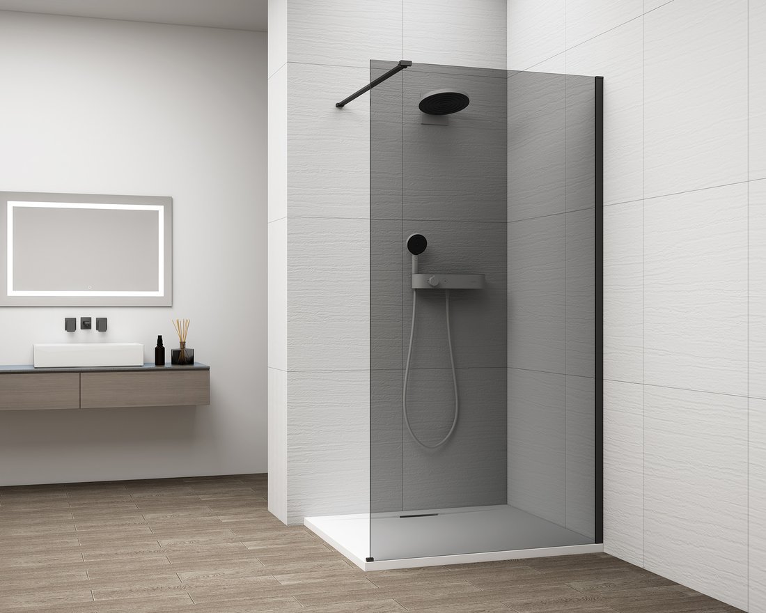 Polysan ESCA BLACK MATT jednodílná sprchová zástěna k instalaci ke stěně, kouřové sklo, 1100 mm