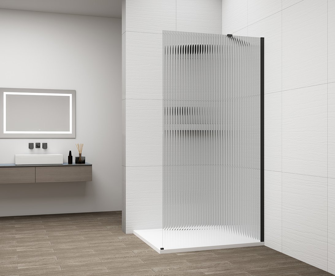 Polysan ESCA BLACK MATT jednodílná sprchová zástěna k instalaci ke stěně, sklo Flute, 1200 mm, rýhované sklo ve sprše