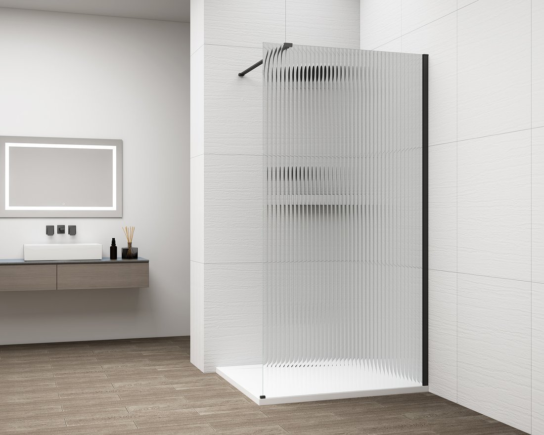 Polysan ESCA BLACK MATT jednodílná sprchová zástěna k instalaci ke stěně, sklo Flute, 1200 mm
