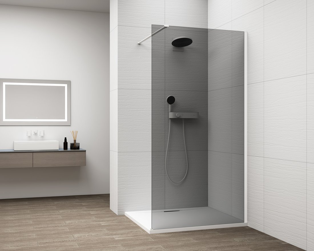 Polysan ESCA WHITE MATT jednodílná sprchová zástěna k instalaci ke stěně, kouřové sklo, 1000 mm