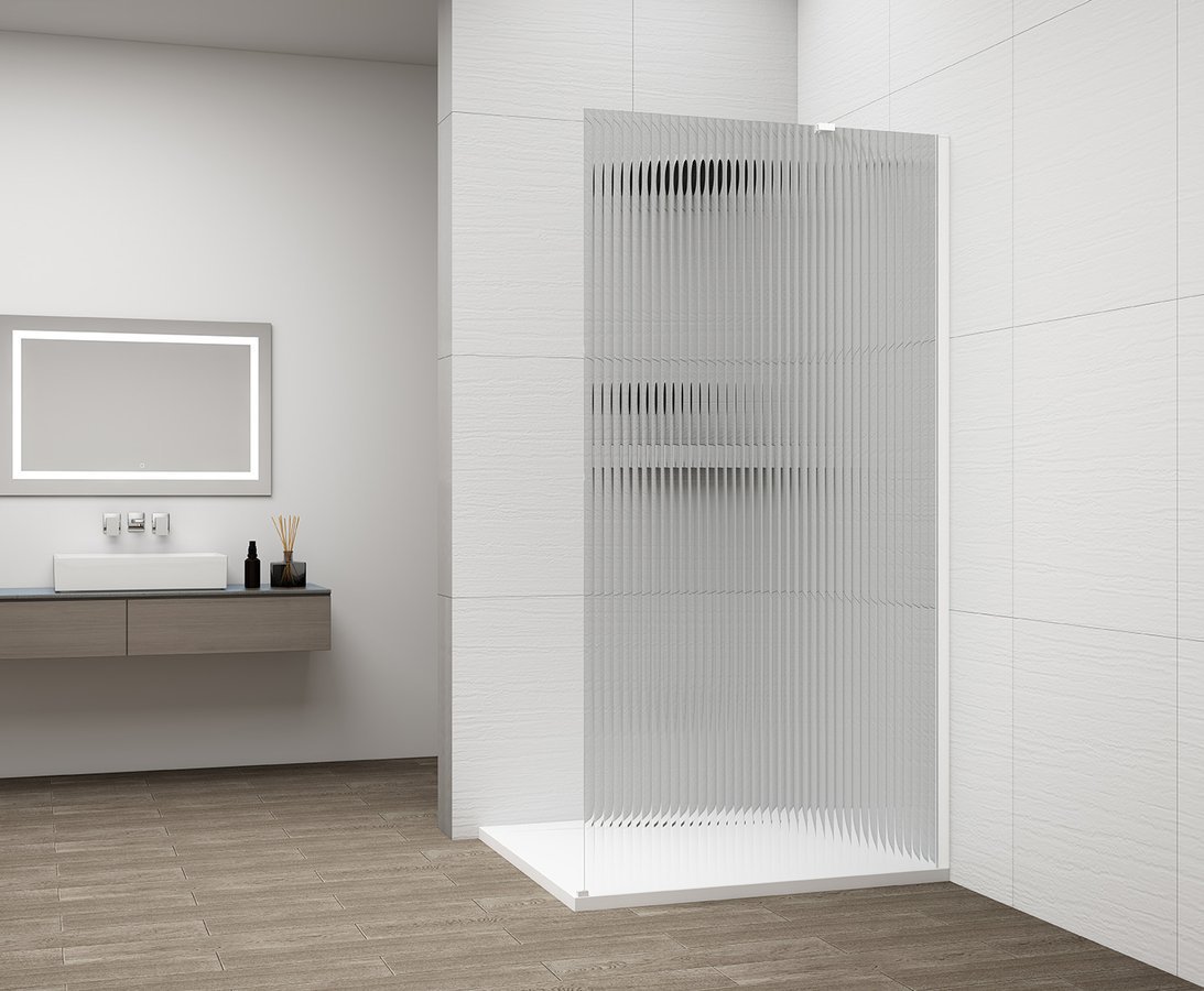 Polysan ESCA WHITE MATT jednodílná sprchová zástěna k instalaci ke stěně, sklo Flute, 1100 mm, rýhované sklo ve sprše