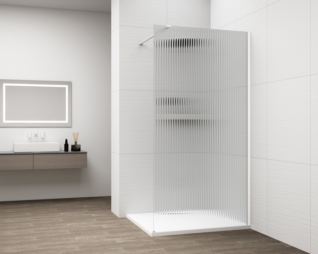 Polysan ESCA WHITE MATT jednodílná sprchová zástěna k instalaci ke stěně, sklo Flute, 1400 mm