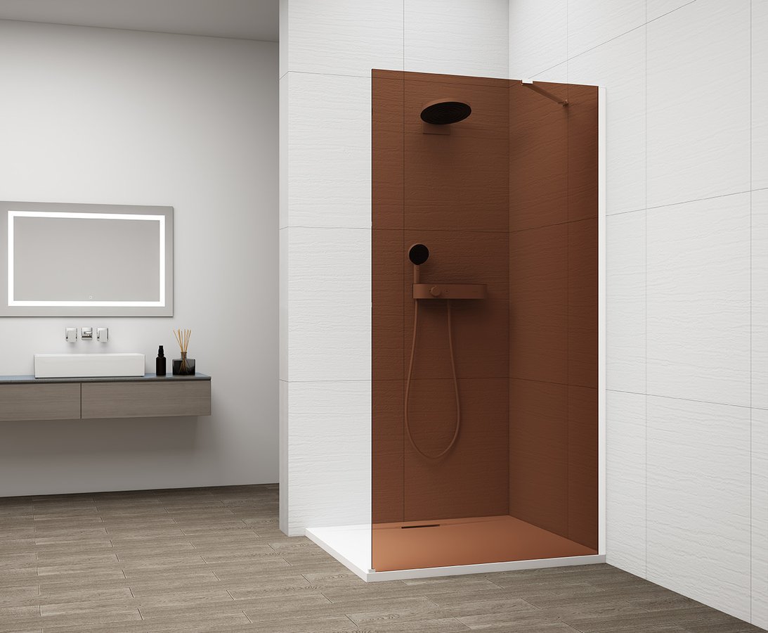 Polysan ESCA WHITE MATT jednodílná sprchová zástěna k instalaci ke stěně, sklo Marron, 1200 mm, bronzové sklo ve sprše