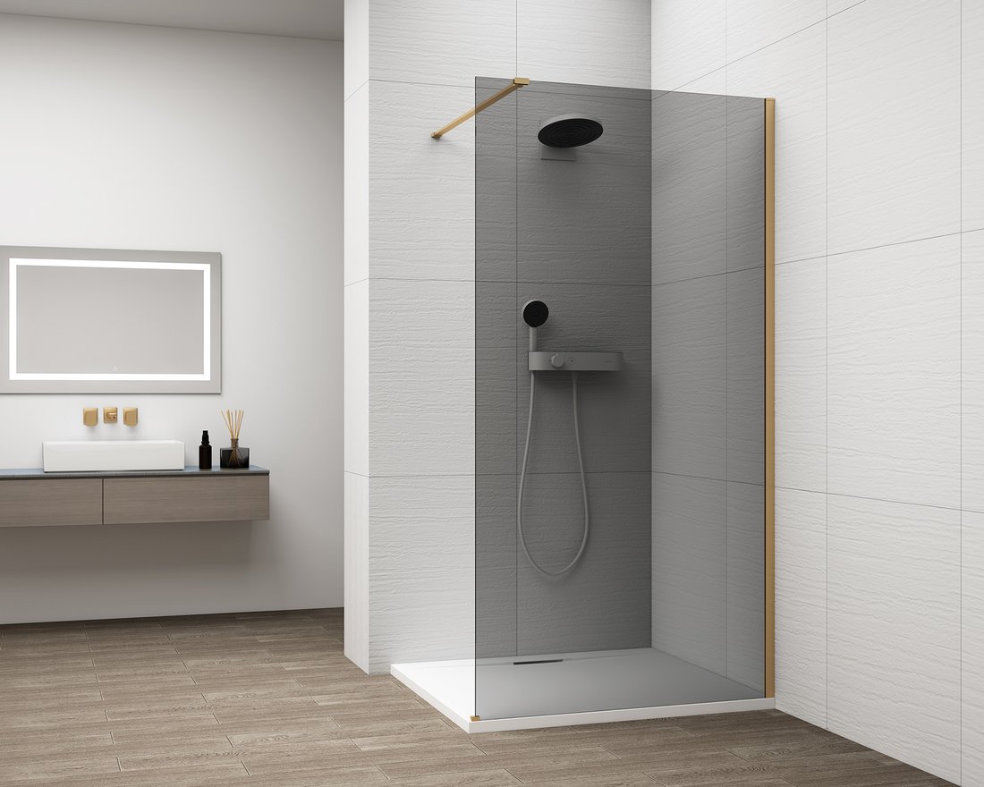 Polysan ESCA GOLD MATT jednodílná sprchová zástěna k instalaci ke stěně, kouřové sklo, 1100 mm