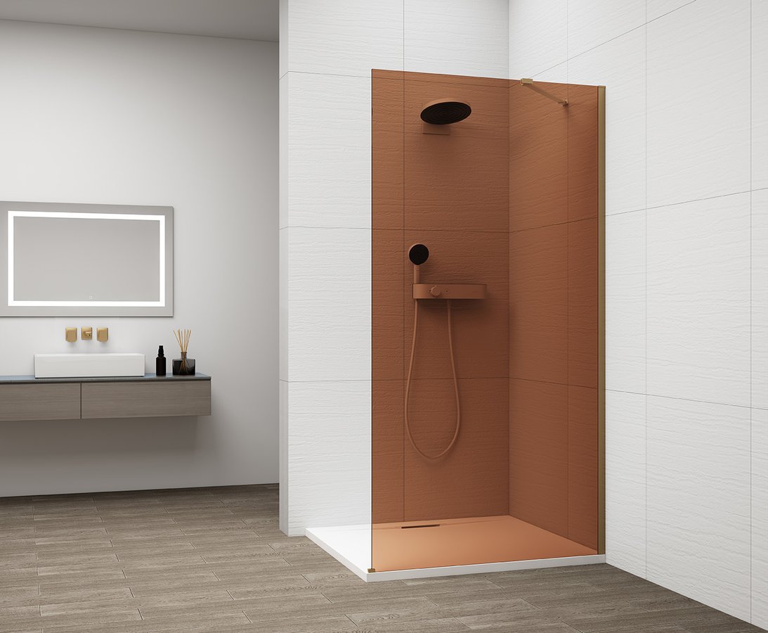 Polysan ESCA GOLD MATT jednodílná sprchová zástěna k instalaci ke stěně, sklo Marron, 1000 mm, bronzové sklo ve sprše