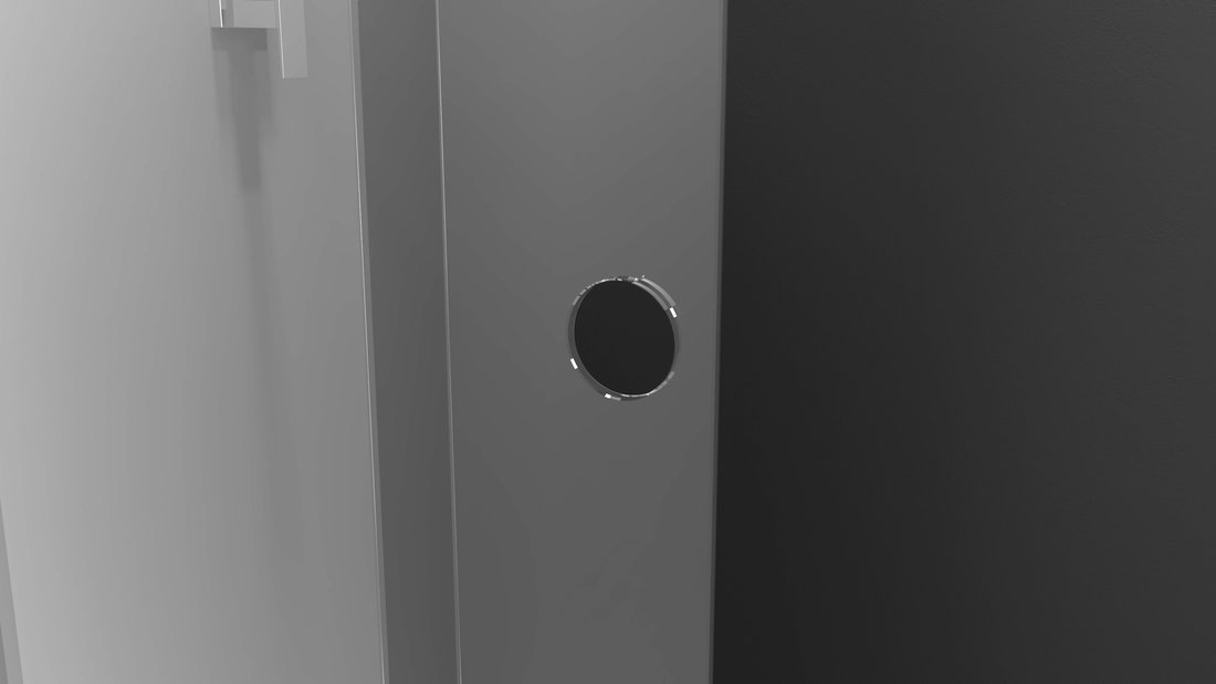Polysan ROLLS BLACK sprchové dveře do prostoru 1600 mm, výška 2000 mm, čiré sklo, detail úchytu na skle