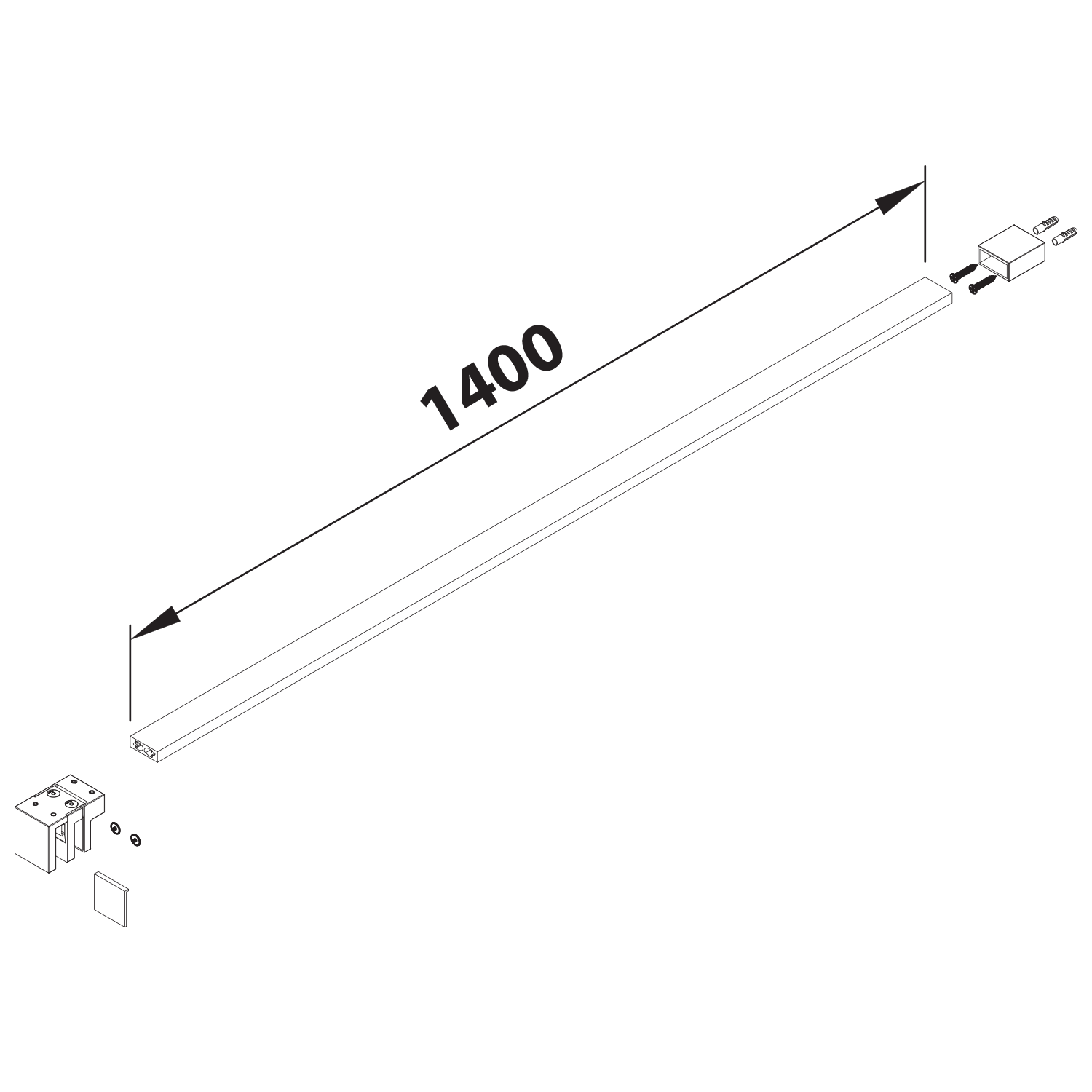 Polysan Vzpěra k MS5 kolmá, 1400 mm, černá, technický nákres