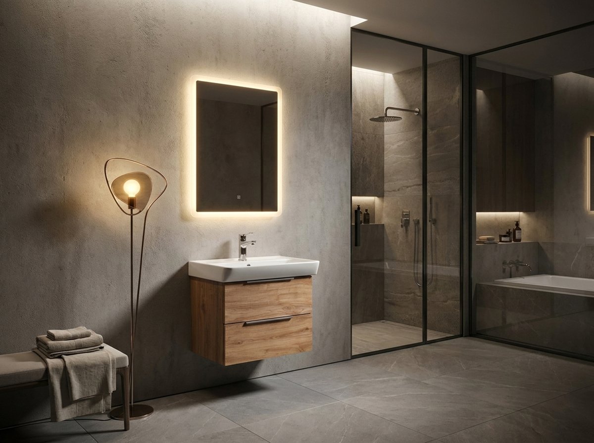 Aqualine FAGO zrcadlo s LED osvětlením 60x80cm, dotykový senzor, stmívatelné, v koupelně