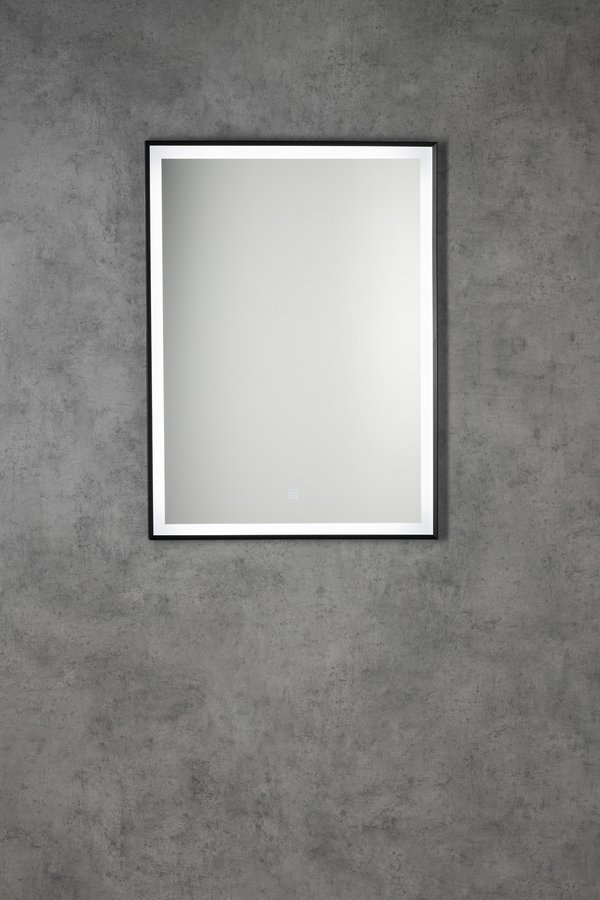 Aqualine CORNA zrcadlo s LED osvětlením 60x80cm, dotykový senzor, stmívatelné, černá mat, na šedé stěně 2