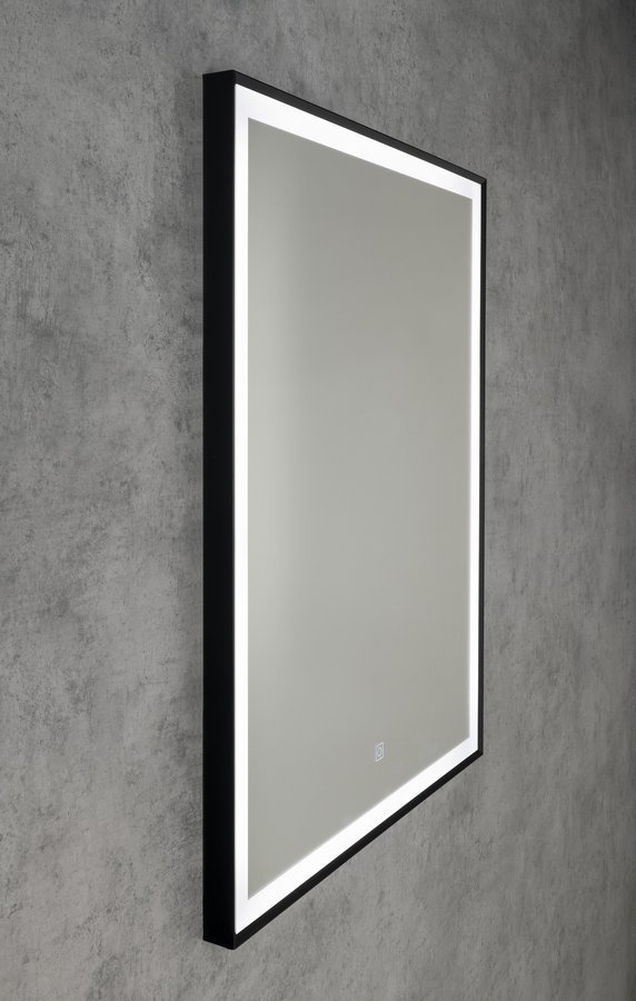 Aqualine CORNA zrcadlo s LED osvětlením 60x80cm, dotykový senzor, stmívatelné, černá mat, podsvícené na stěně