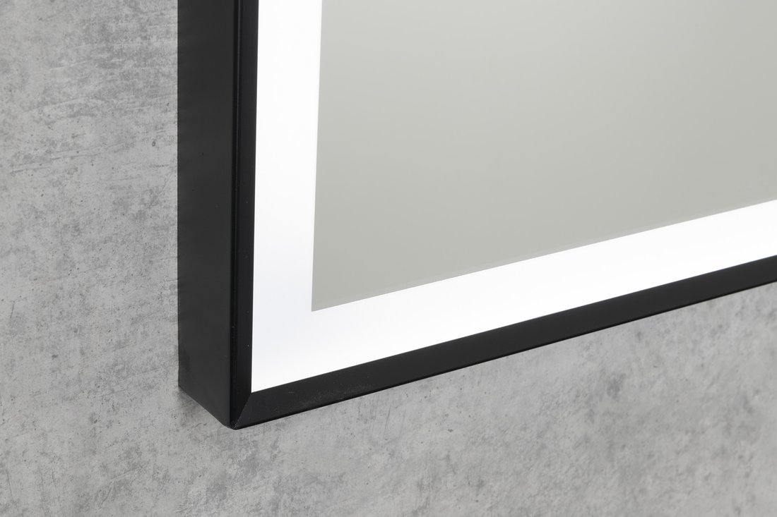 Aqualine CORNA zrcadlo s LED osvětlením 60x80cm, dotykový senzor, stmívatelné, černá mat, detail černého rámu