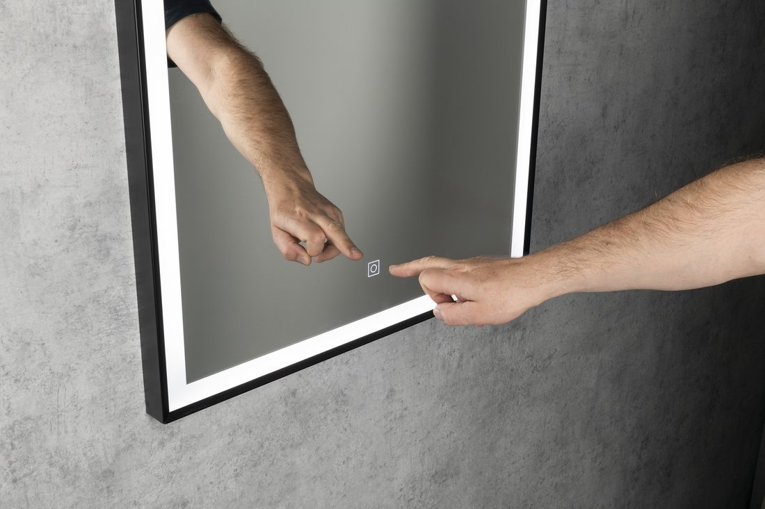 Aqualine CORNA zrcadlo s LED osvětlením 60x80cm, dotykový senzor, stmívatelné, černá mat, dotykový ovladač