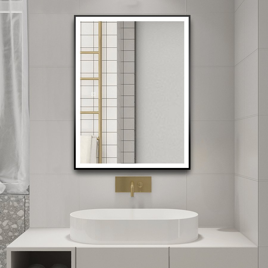 Aqualine CORNA zrcadlo s LED osvětlením 60x80cm, dotykový senzor, stmívatelné, černá mat, v koupelně
