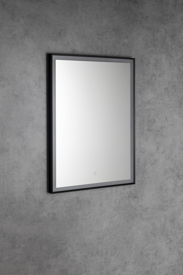 Aqualine CORNA zrcadlo s LED osvětlením 60x80cm, dotykový senzor, stmívatelné, černá mat, na šedé stěně