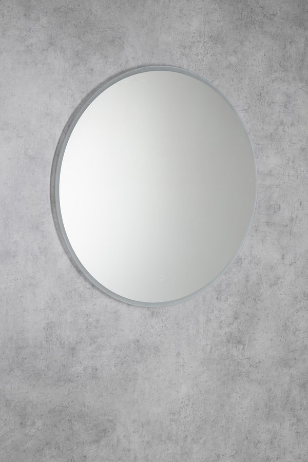 Aqualine URSA kulaté zrcadlo s LED osvětlením ø 60cm, dotykový senzor, stmívatelné, na šedé stěně