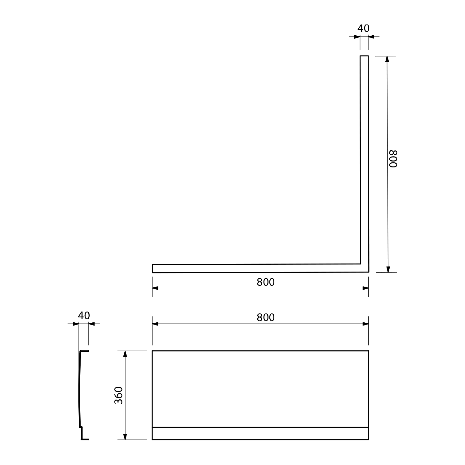 Polysan VISLA panel rohový, 80x80x36cm, pravý, technický nákres