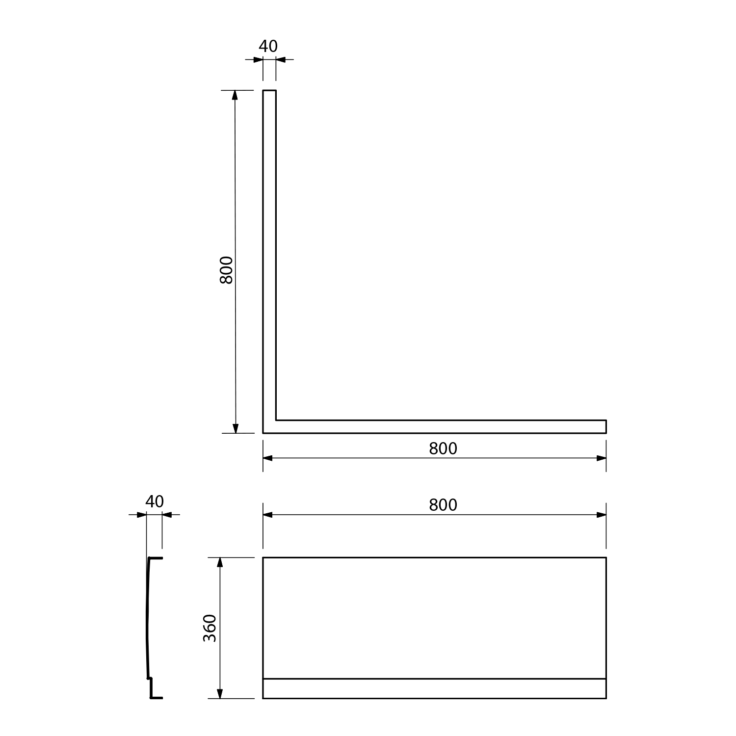 Polysan VISLA panel rohový, 80x80x36cm, levý, technický nákres
