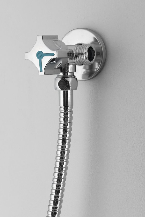 Aqualine Dvojventil s bidetovou sprchou s napojením WC nádrže, chrom, detail rohového ventilu