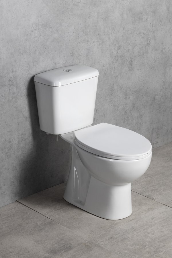 Aqualine MANUEL WC kombi, dvojtlačítko 3/6l, spodní odpad, bílá, pohled zepředu zboku