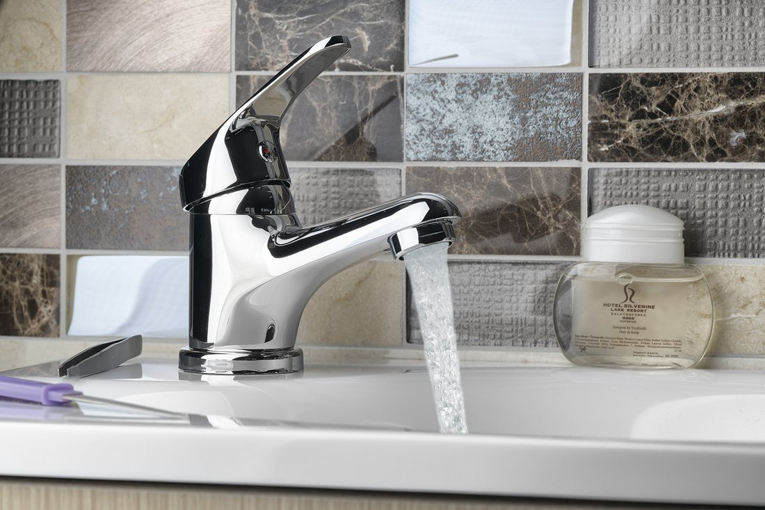 Aqualine AQUALINE 35 stojánková umyvadlová baterie, ECO kartuše, chrom, na umyvadle s tekoucí vodou