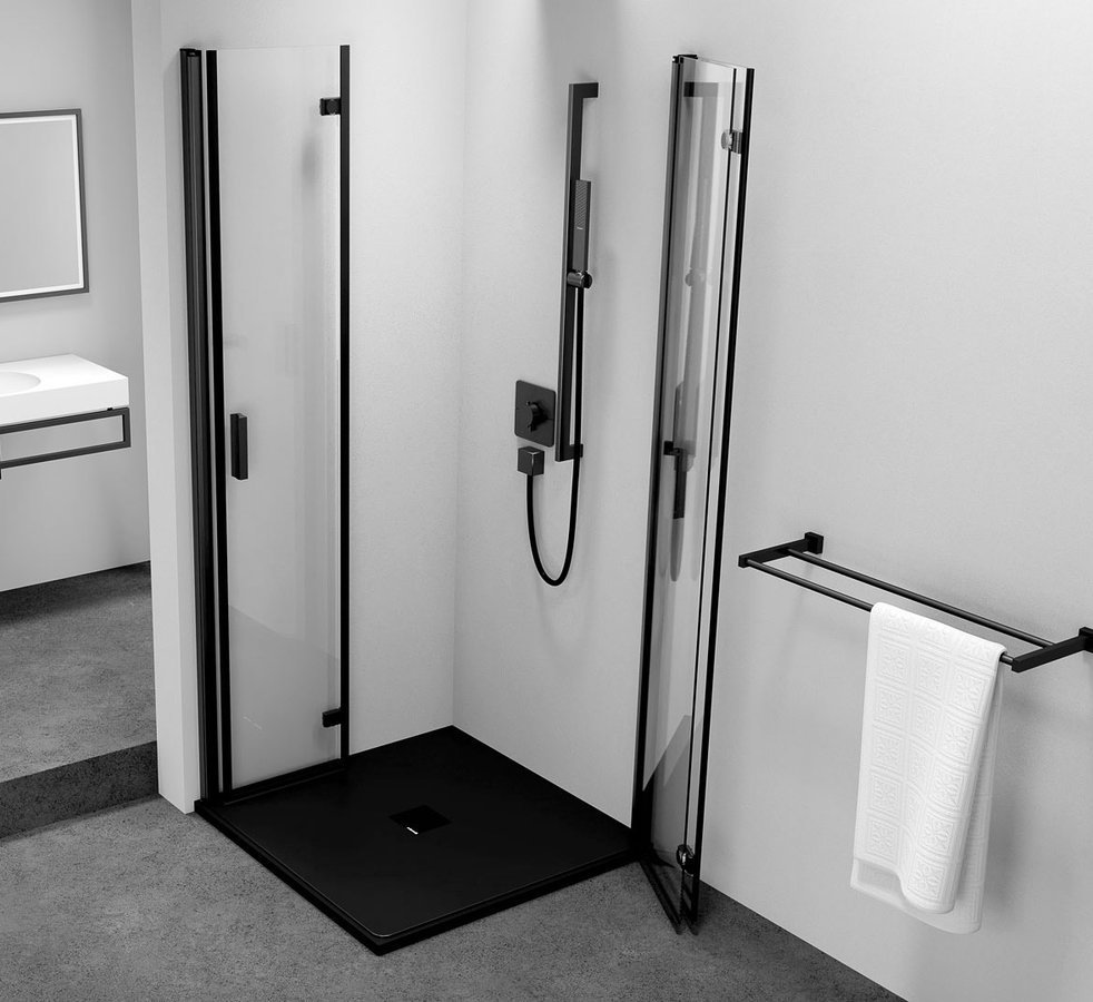 Polysan ZOOM BLACK čtvercový sprchový kout 700x700mm, rohový vstup, s otevřenými dveřmi 2