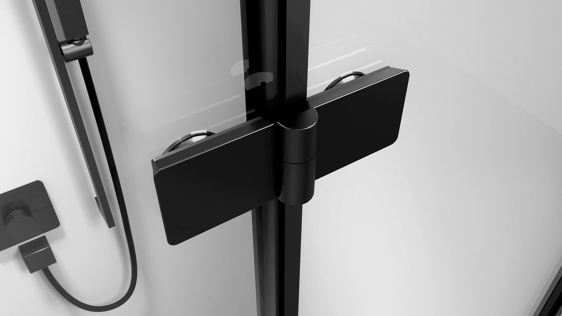 Polysan ZOOM BLACK čtvercový sprchový kout 800x800mm, rohový vstup, detail černého pantu