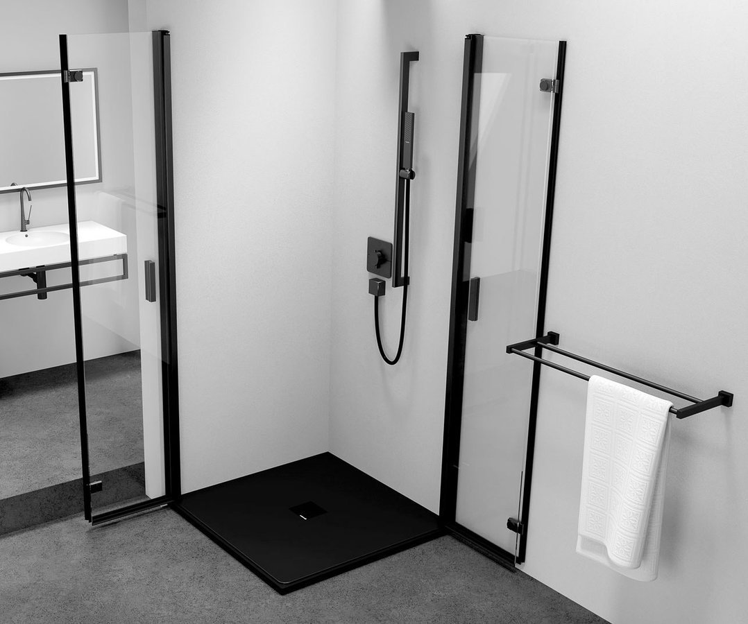 Polysan ZOOM BLACK čtvercový sprchový kout 800x800mm, rohový vstup, s otevřenými dveřmi