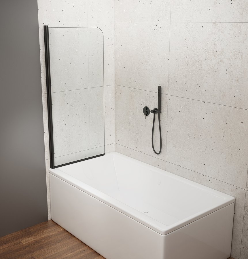 Aqualine VILMA vanová zástěna 600x1400mm, černá, čiré sklo, u vany