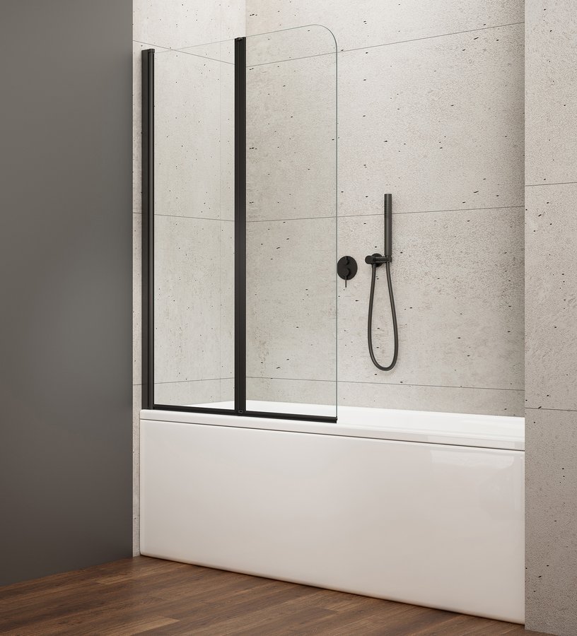 Aqualine WILA vanová zástěna 900x1400mm skládací, černá, čiré sklo