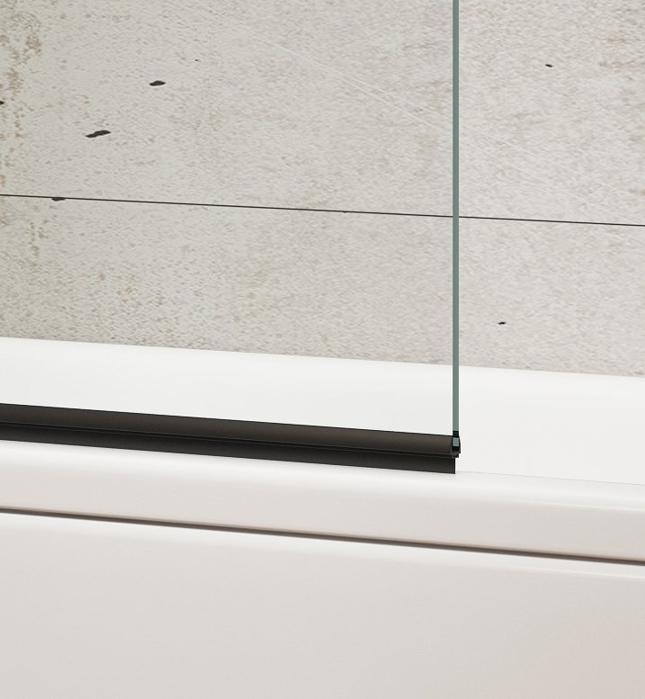 Aqualine WILA vanová zástěna 900x1400mm skládací, černá, čiré sklo, detail spodního profilu