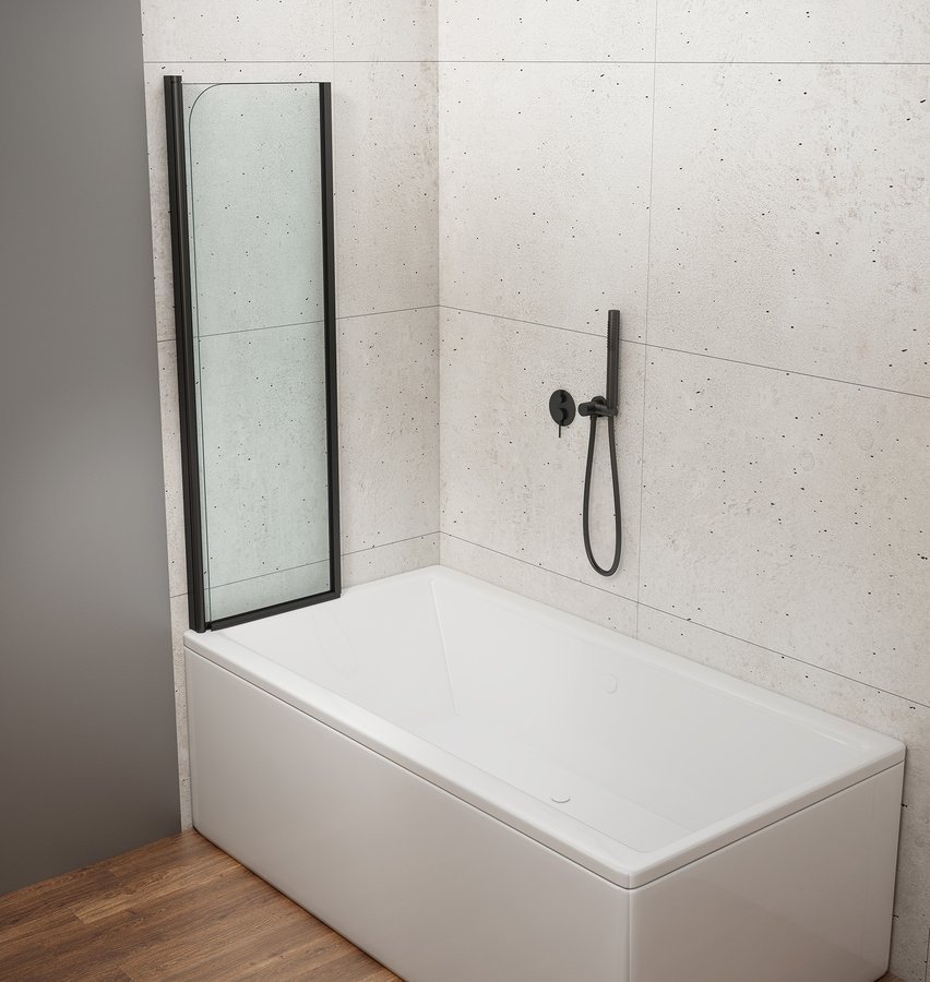 Aqualine WILA vanová zástěna 900x1400mm skládací, černá, čiré sklo, u vany