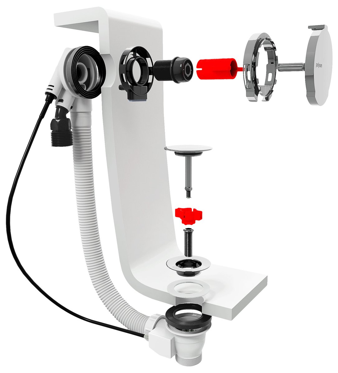 Polysan MARBLE vanová souprava s napouštěním, bovden, délka 800mm, chrom, rozložený pohled