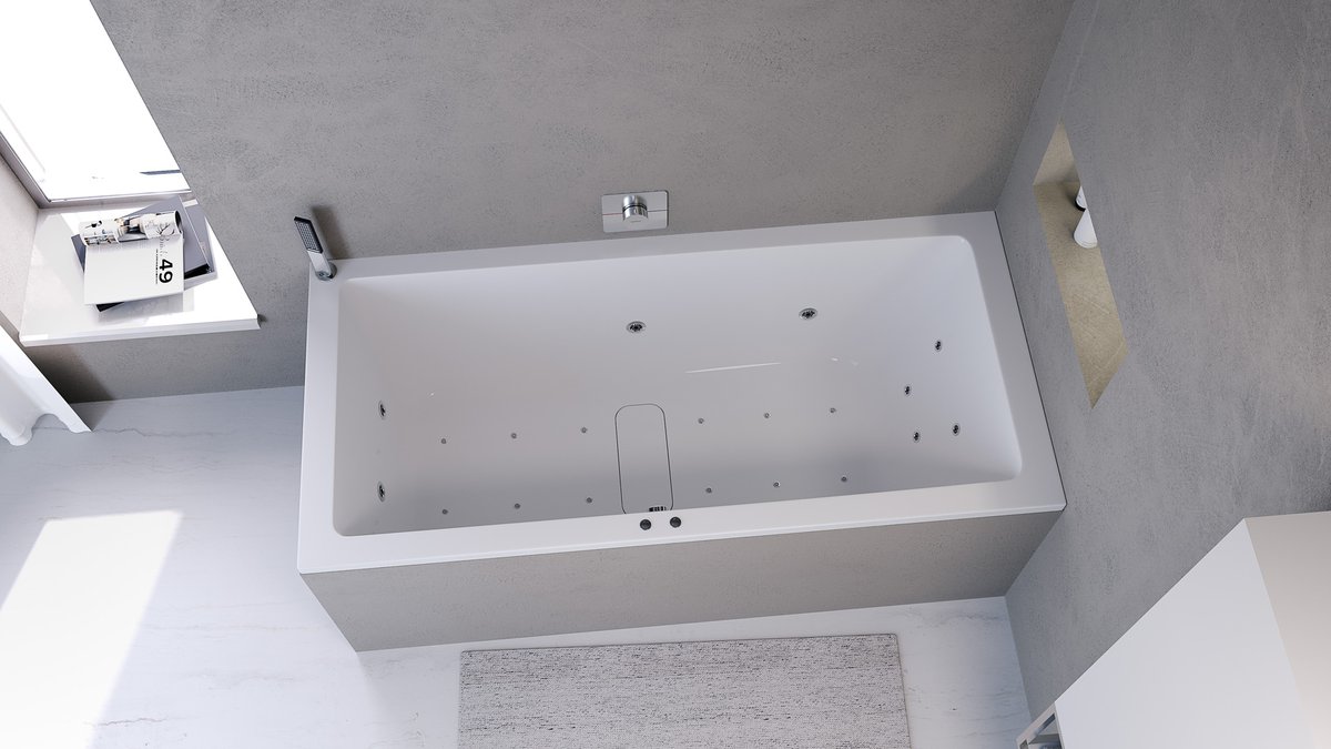 Polysan MARLENE hydromasážní vana, 170x80x48cm, Active Hydro-Air, chrom, v koupelně s tryskami 2