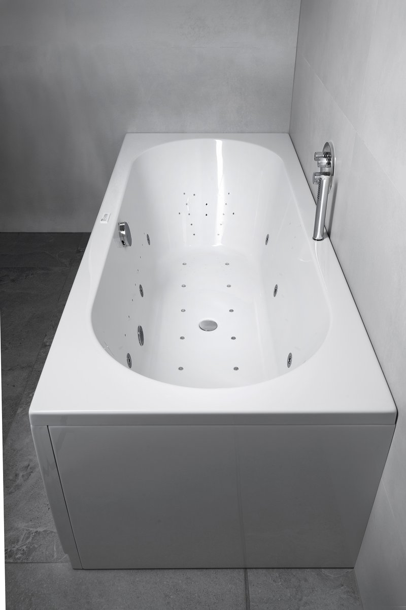 Polysan VIVA B hydromasážní vana, 175x80x47cm, Highline Hydro-Air, chrom, v koupelně s tryskami
