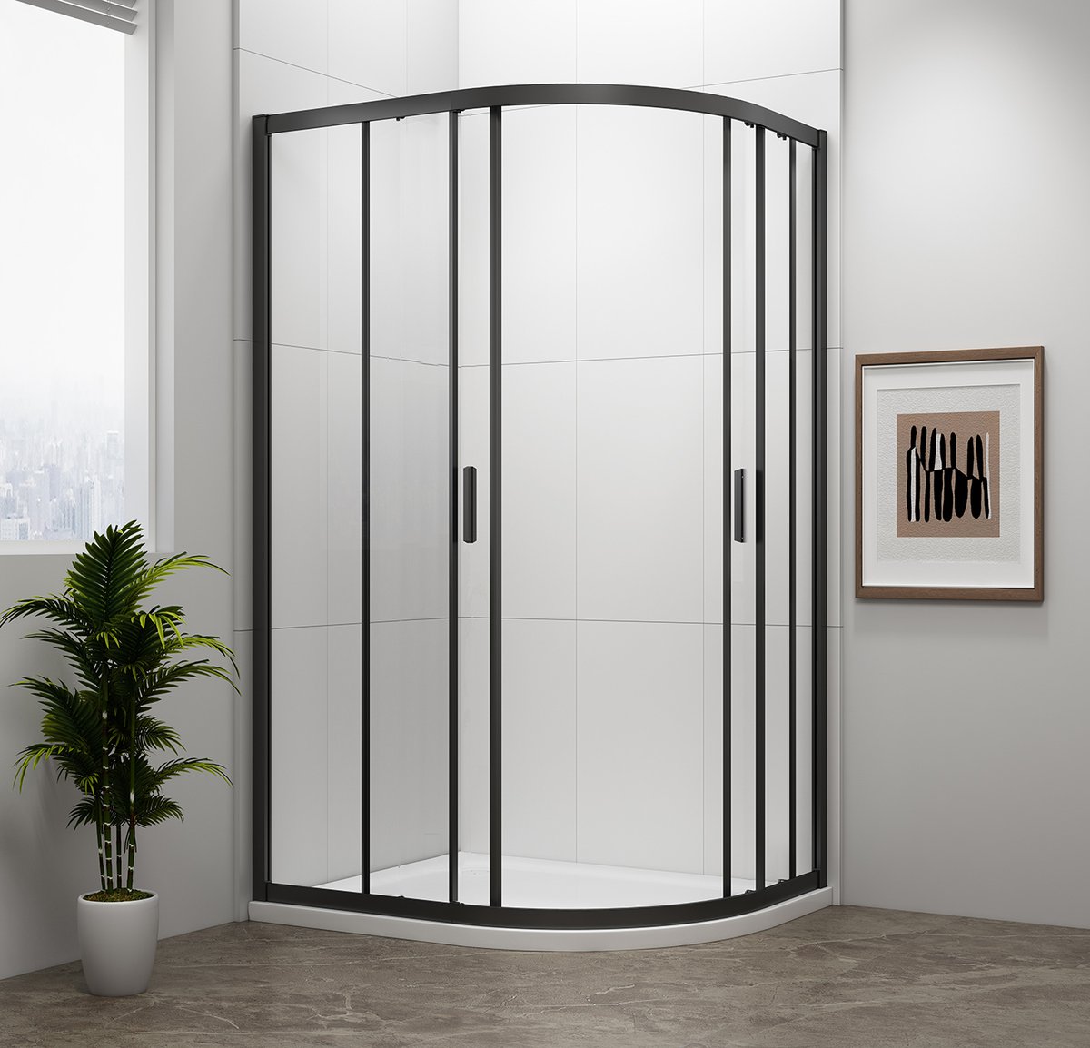 Polysan EASY BLACK čtvrtkruhová sprchová zástěna 1200x900mm, L/R, čiré sklo, v koupelně