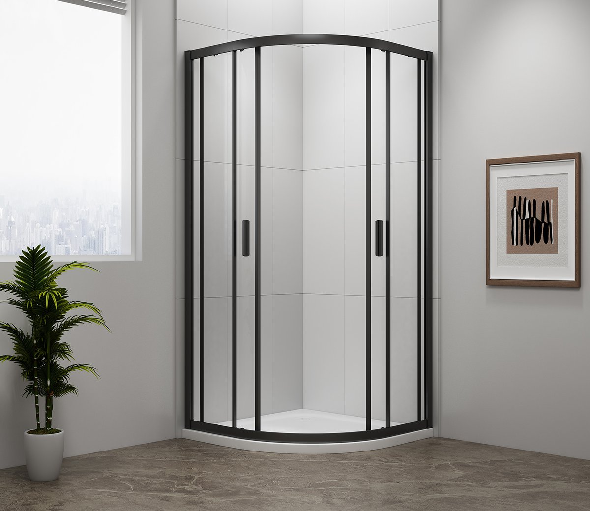 Polysan EASY BLACK čtvrtkruhová sprchová zástěna 900x900mm, L/R, čiré sklo, v koupelně
