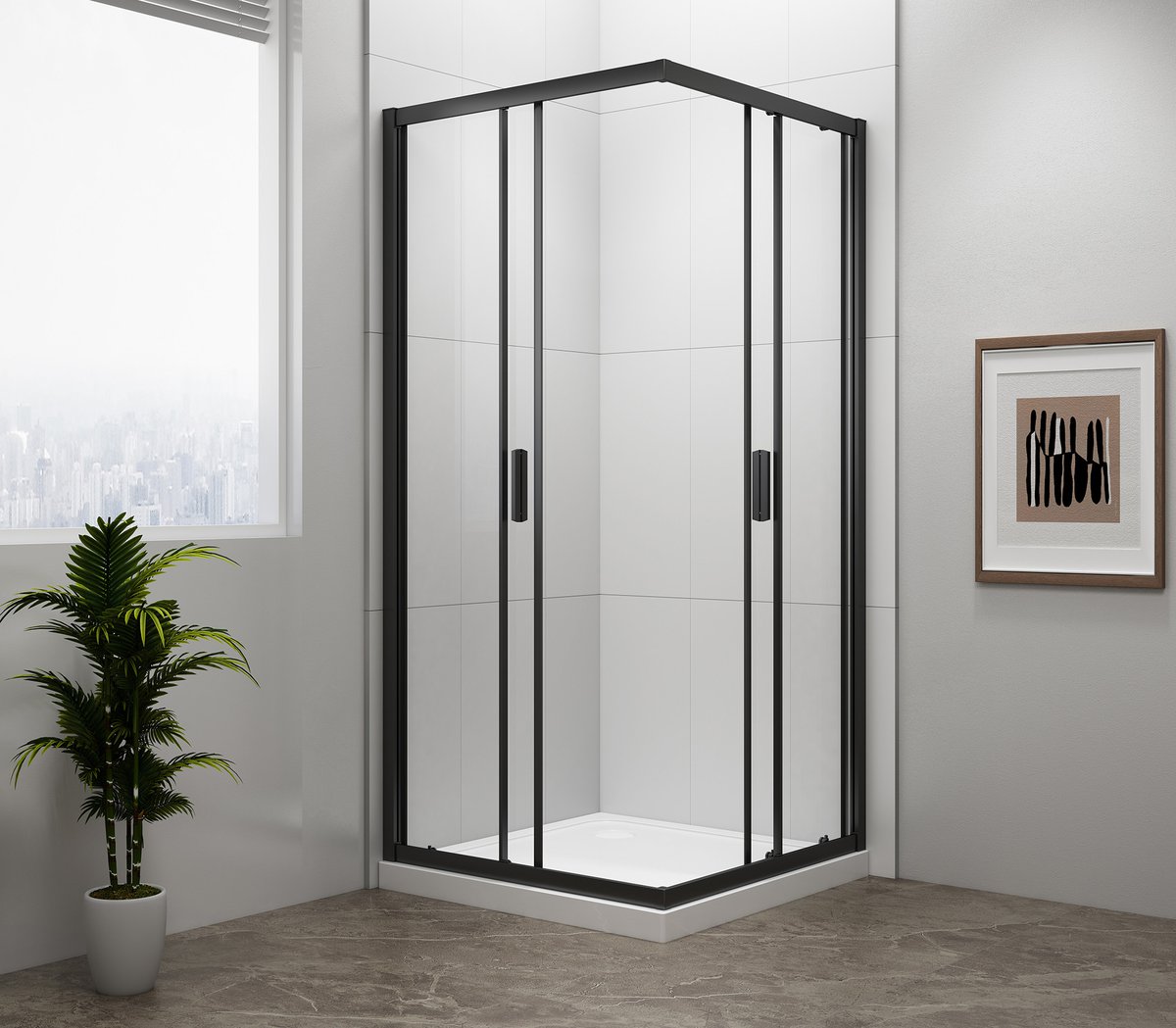 Polysan EASY BLACK čtvercová sprchová zástěna 800x800mm, čiré sklo, v koupelně