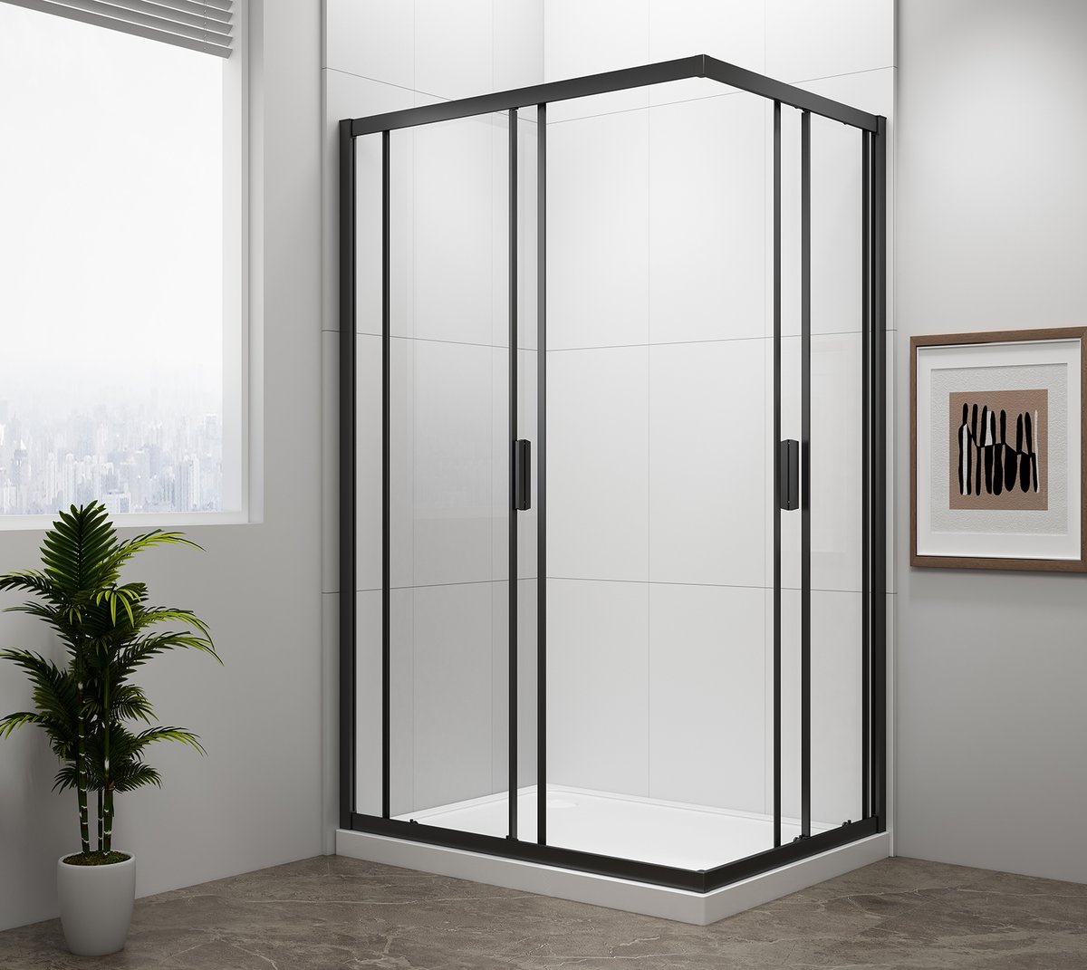 Polysan EASY BLACK obdélníková sprchová zástěna 900x800mm, čiré sklo, v koupelně