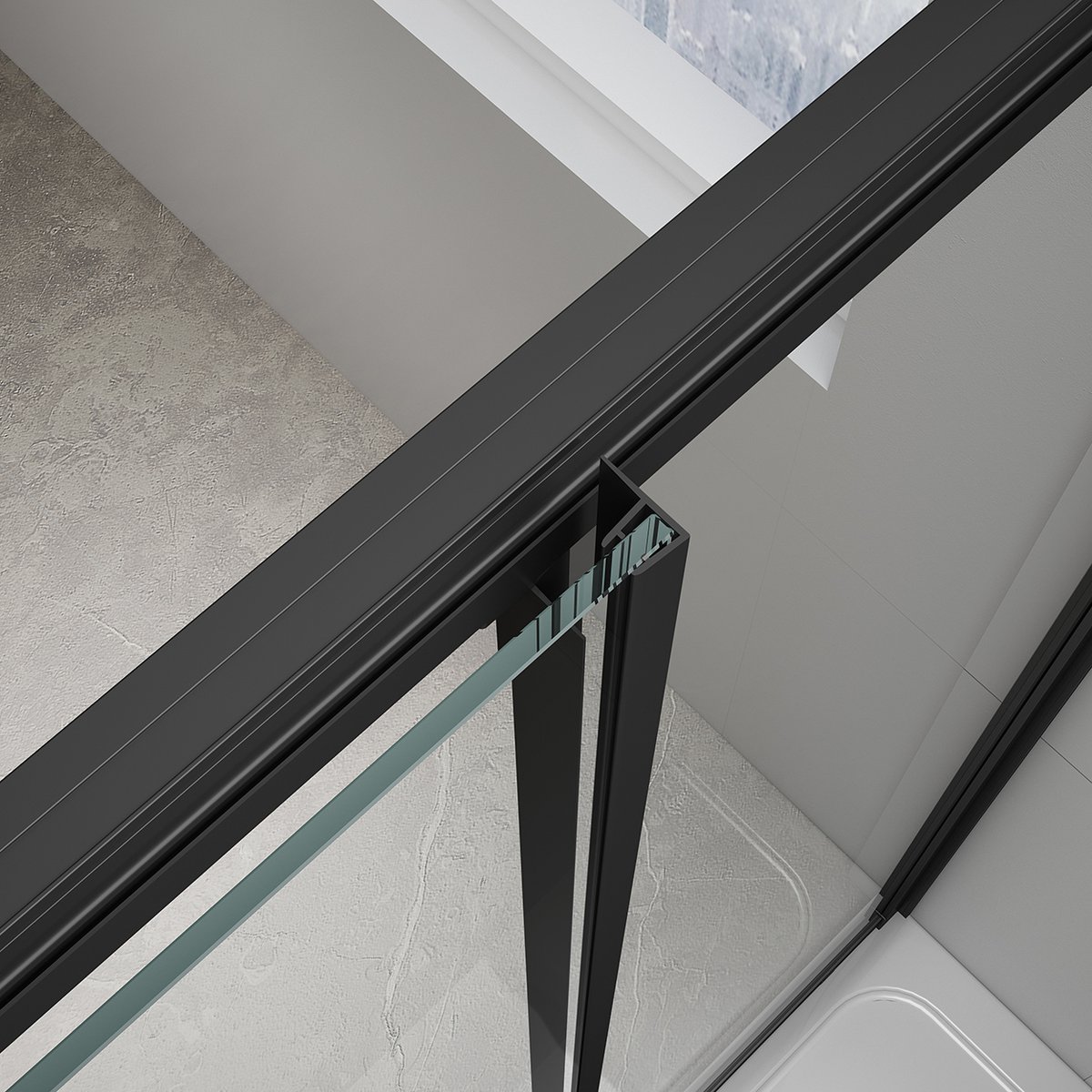 Polysan EASY BLACK obdélníková sprchová zástěna 900x800mm, čiré sklo, detail rámu a profilu