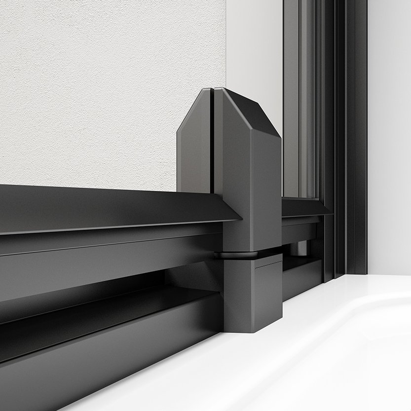 Polysan EASY BLACK sprchové dveře otočné 880-1020mm, čiré sklo, detail posuvného mechanismu