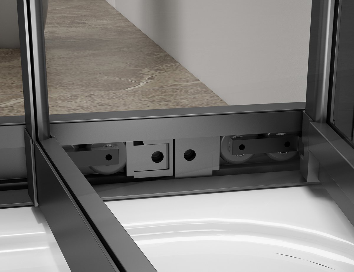 Polysan EASY BLACK sprchové dveře skládací 800mm, čiré sklo, detail spodní lišty